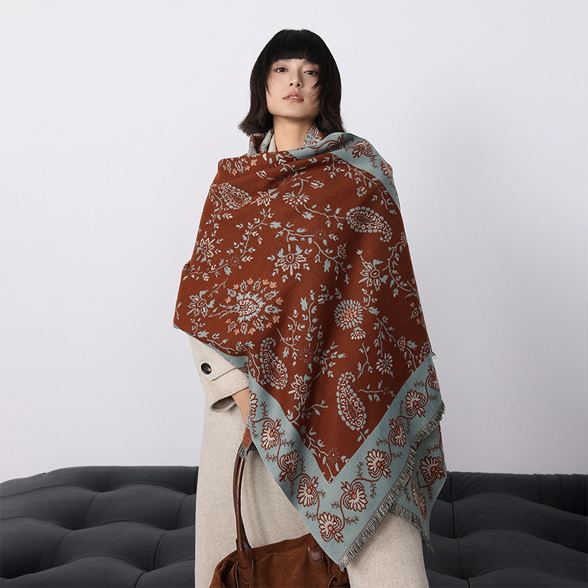 Woven Scarf Blanket - Luxury Winter Imitation Cashmere Cashew Women