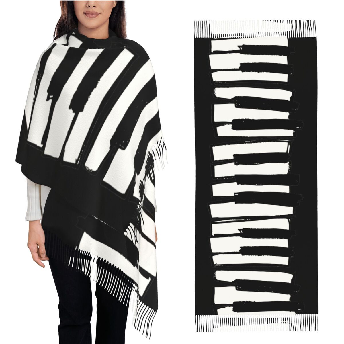 Minimalistic Piano Keys Scarf  - Pashmina Wrap Large recension och pris