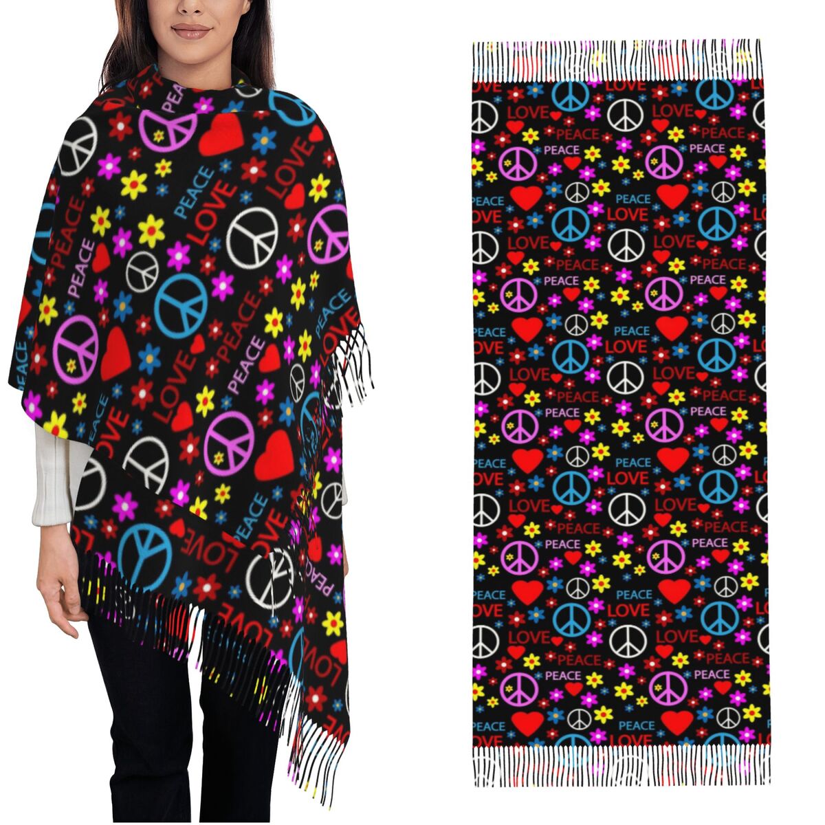 Peace Foral Love Pattern Scarf - Pashmina Wrap Large recension och pris