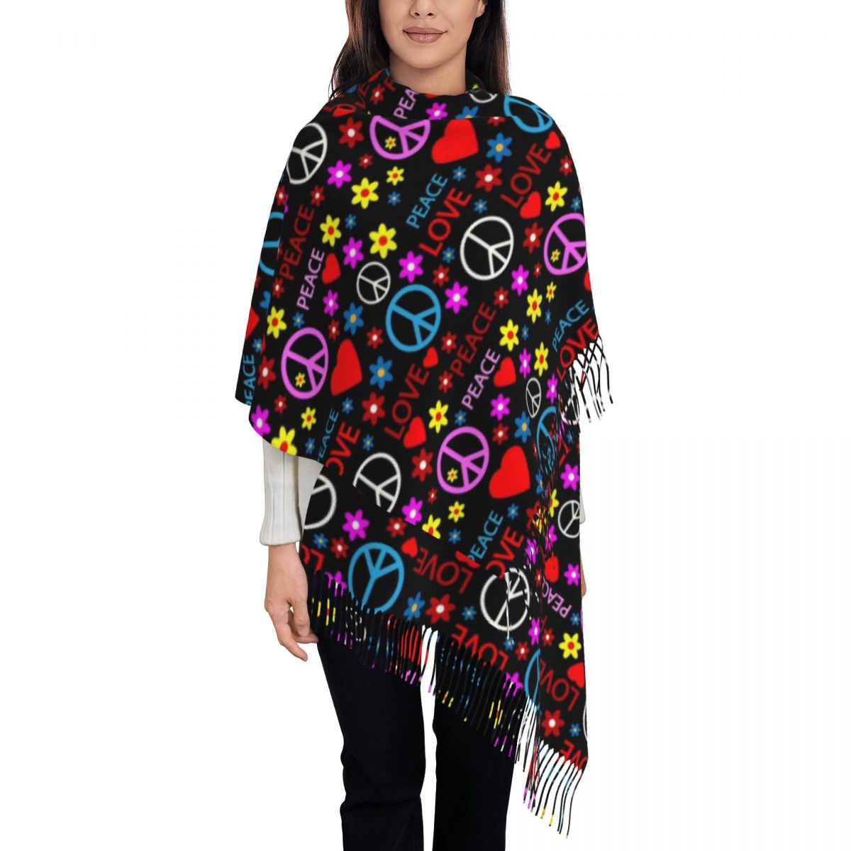 Peace Foral Love Pattern Scarf - Pashmina Wrap Large recension och pris
